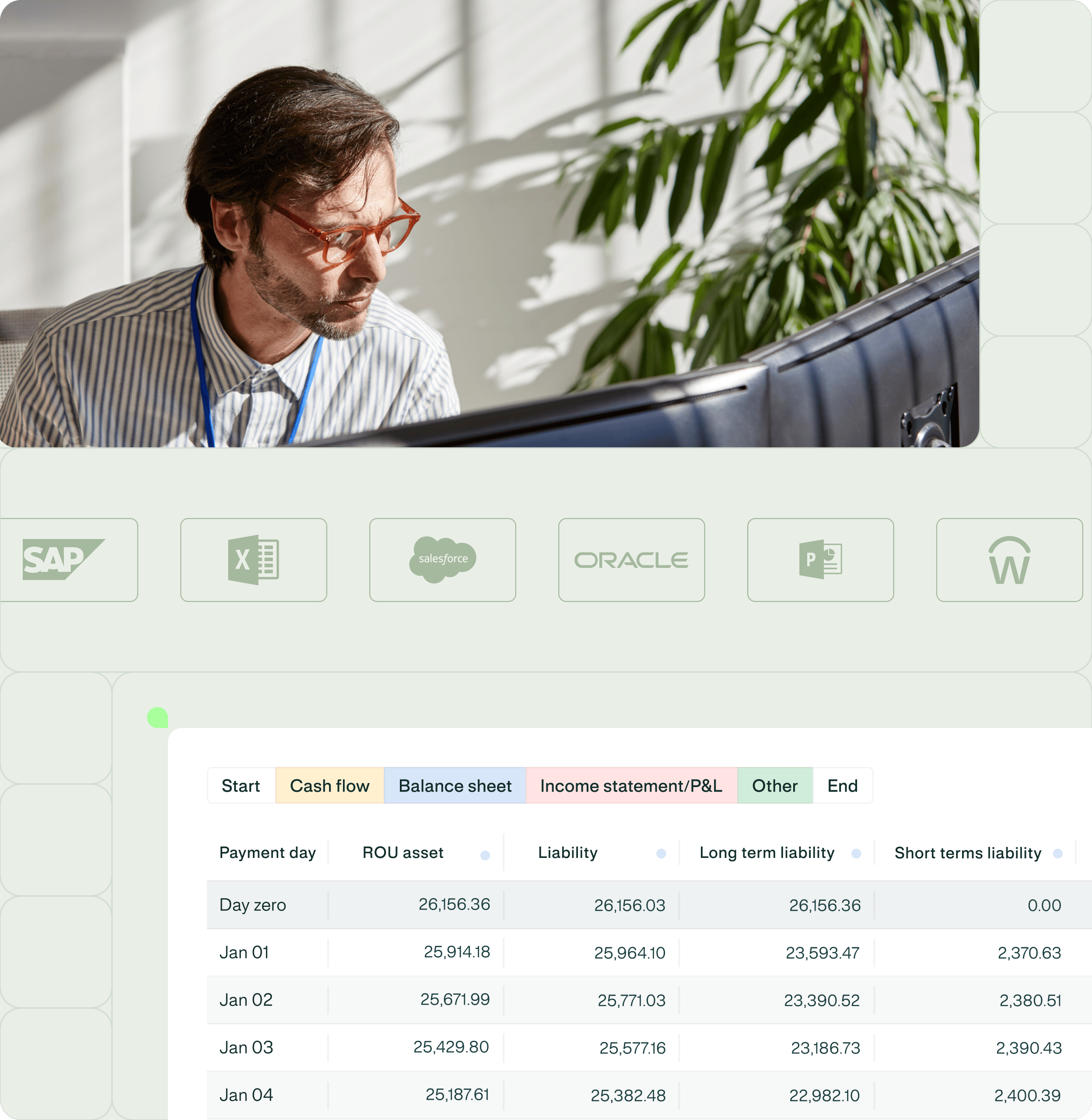 Colleague working on computer with a preview of a spreadsheet